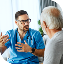 nurse talking to his senior patient